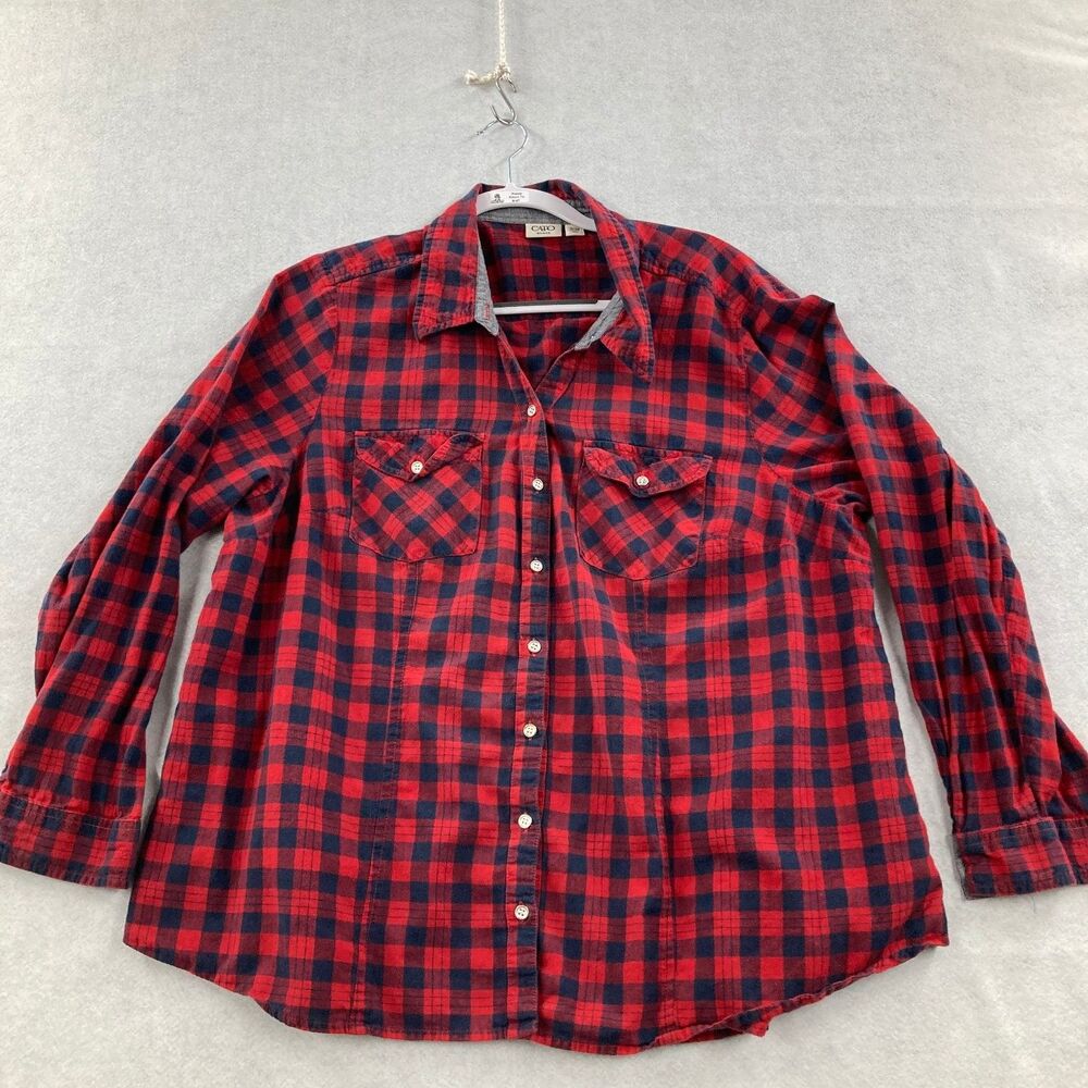 Cato Woman Plus Size 26/28W Red Blue Plaid Flannel Button Down Shirt Top